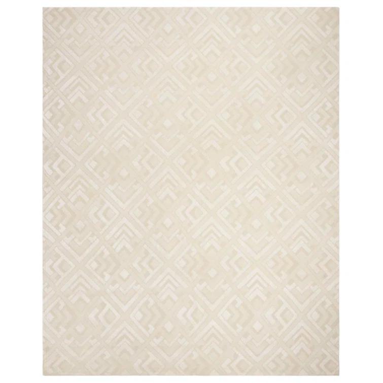 Oyster Hand-Knotted Wool-Viscose Blend Art Deco Rug, 6' x 9'