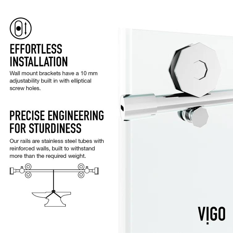 Elan Hart 56-60" W x 76" H Sliding Frameless Shower Door with 3/8" Clear Glass