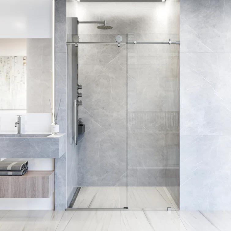 Elan Hart 56-60" W x 76" H Sliding Frameless Shower Door with 3/8" Clear Glass