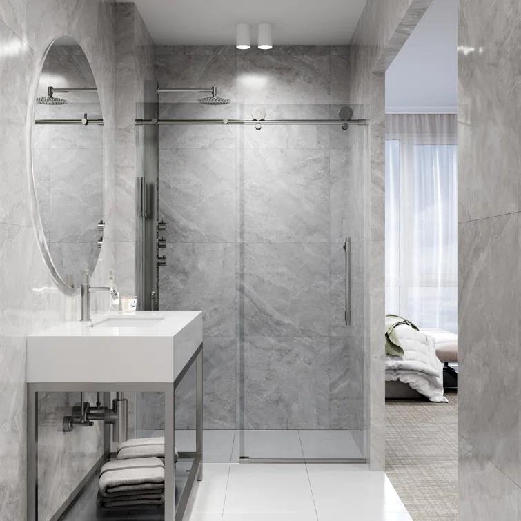 Elan Hart 56-60" W x 76" H Sliding Frameless Shower Door with 3/8" Clear Glass