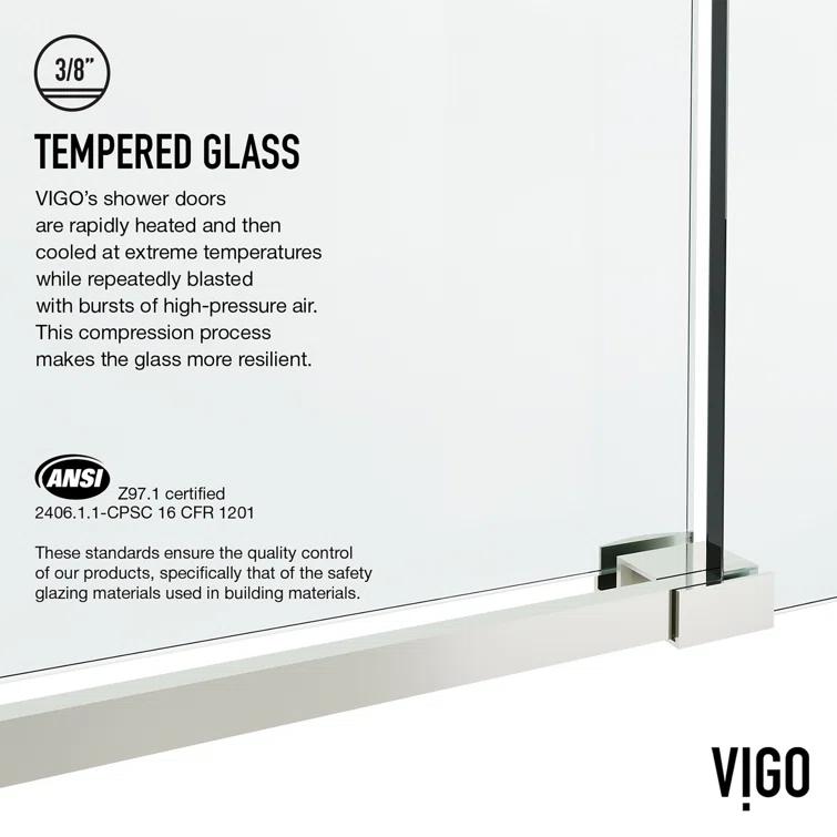 Elan Hart 56-60" W x 76" H Sliding Frameless Shower Door with 3/8" Clear Glass