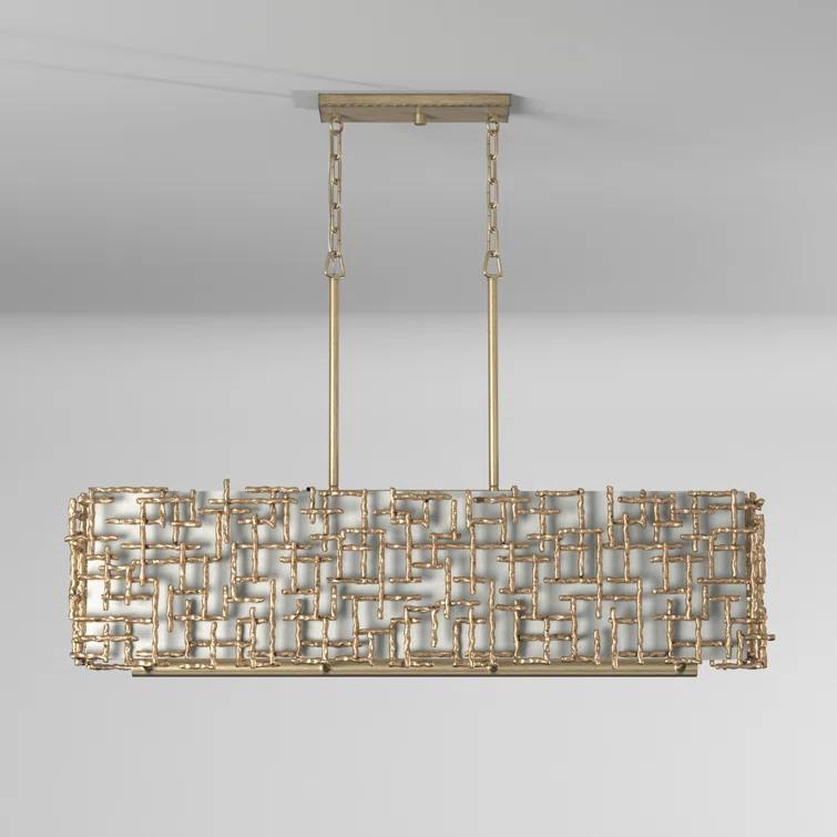 Farrah 8-Light White Linen Linen Chandelier w/ Hammered Crosshatch Bars