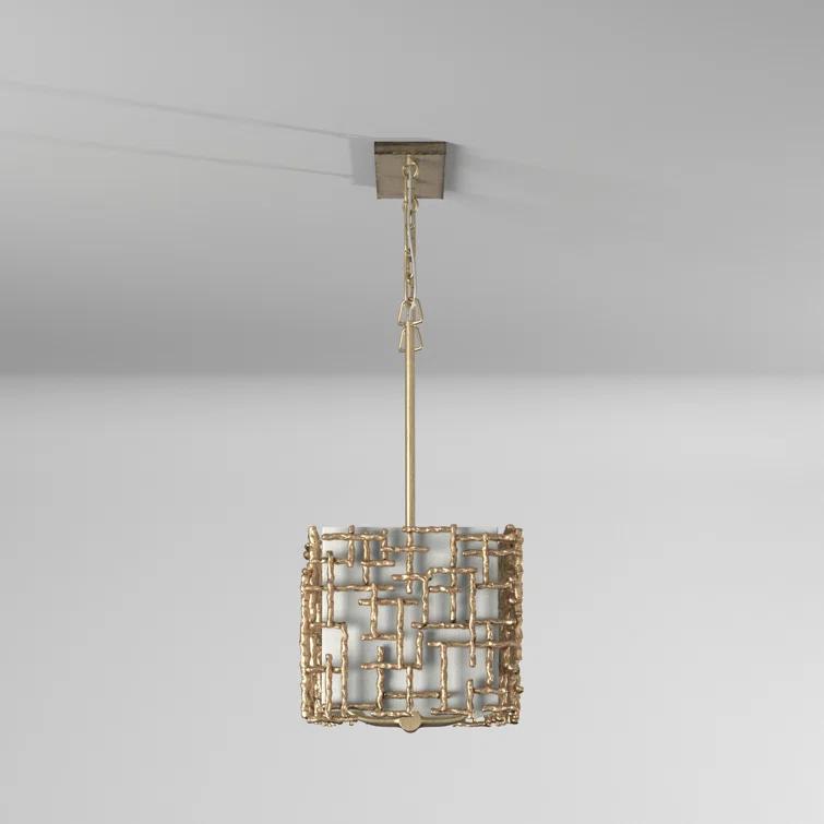 Farrah 8-Light White Linen Linen Chandelier w/ Hammered Crosshatch Bars