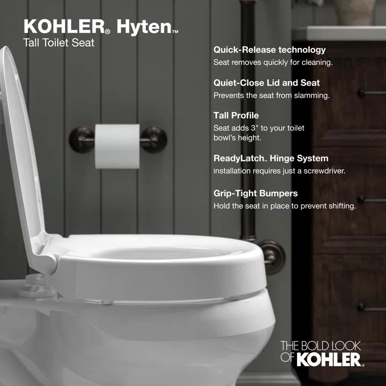 Hyten Elevated Toilet Seat with Quiet-Close Lid and Seat and Grip-Tight Bumpers
