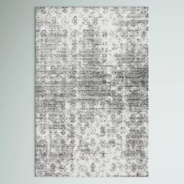 Deedra Modern Abstract Power Loom Performance Gray/White Rug