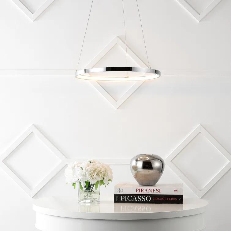 Circulo 34.88" Modern Bohemian Iron Integrated LED Pendant, Chrome