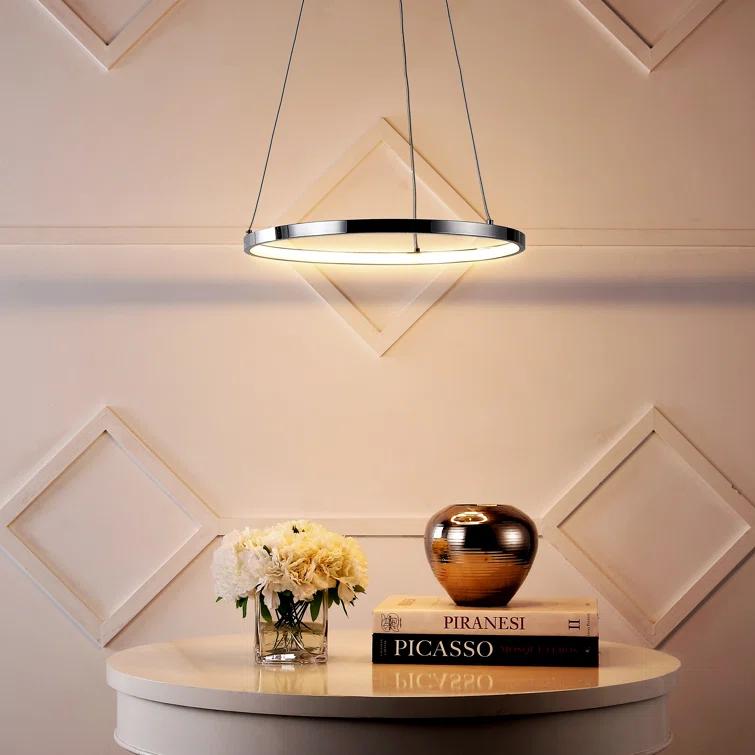 Circulo 34.88" Modern Bohemian Iron Integrated LED Pendant, Chrome
