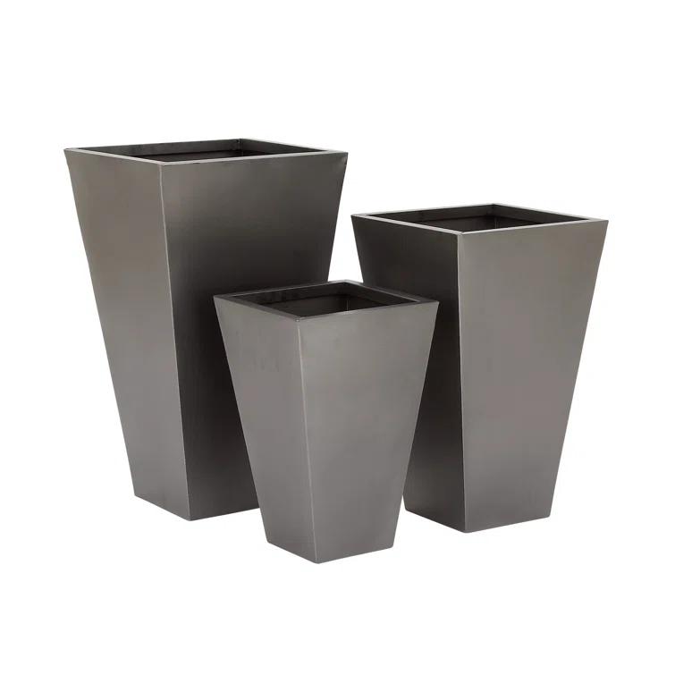 Set of 3 Contemporary Trapezoidal Iron Planters Gray - Olivia & May