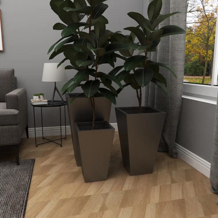 Set of 3 Contemporary Trapezoidal Iron Planters Gray - Olivia & May
