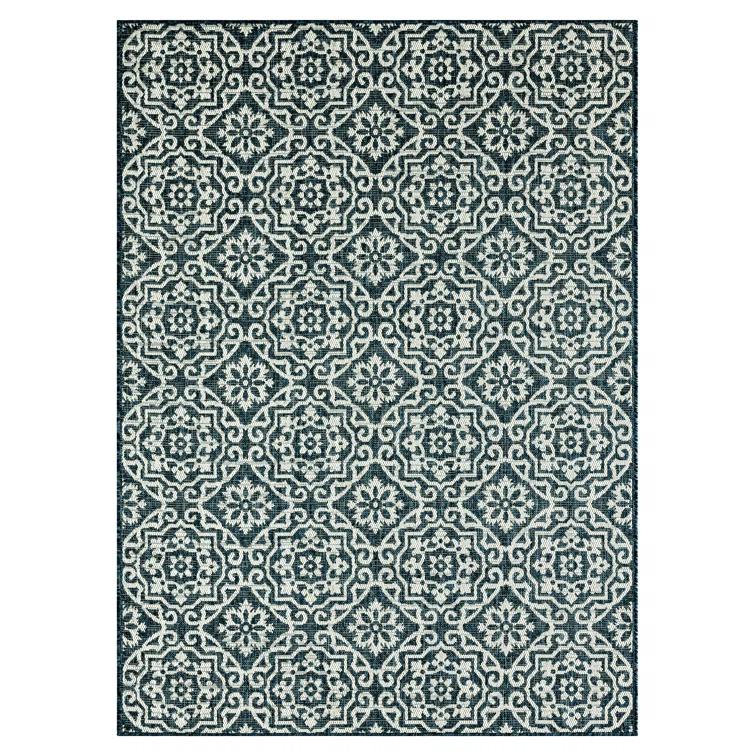 NICOLE MILLER NEW YORK Patio Country Danica Geometric Indoor/Outdoor Area Rug, Blue/White