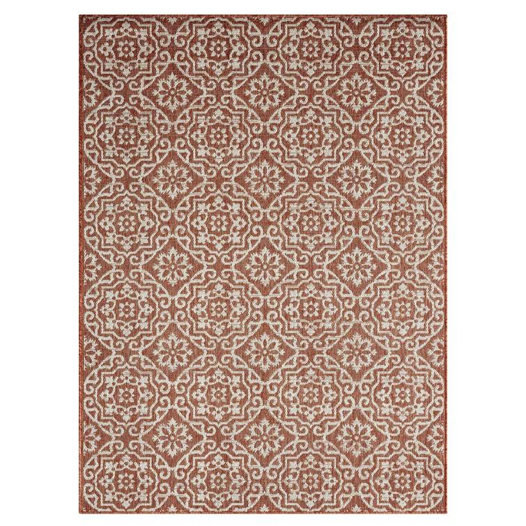 NICOLE MILLER NEW YORK Country Danica Geometric Indoor/Outdoor Area Rug, Terracotta/Ivory