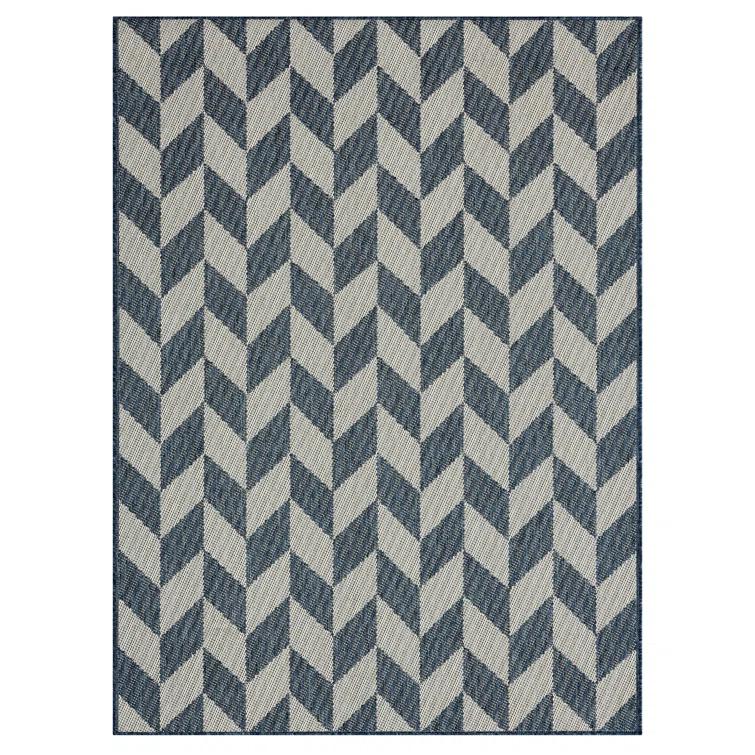 NICOLE MILLER NEW YORK Patio Country Calla Herringbone Indoor/Outdoor Area Rug, Blue/Cream
