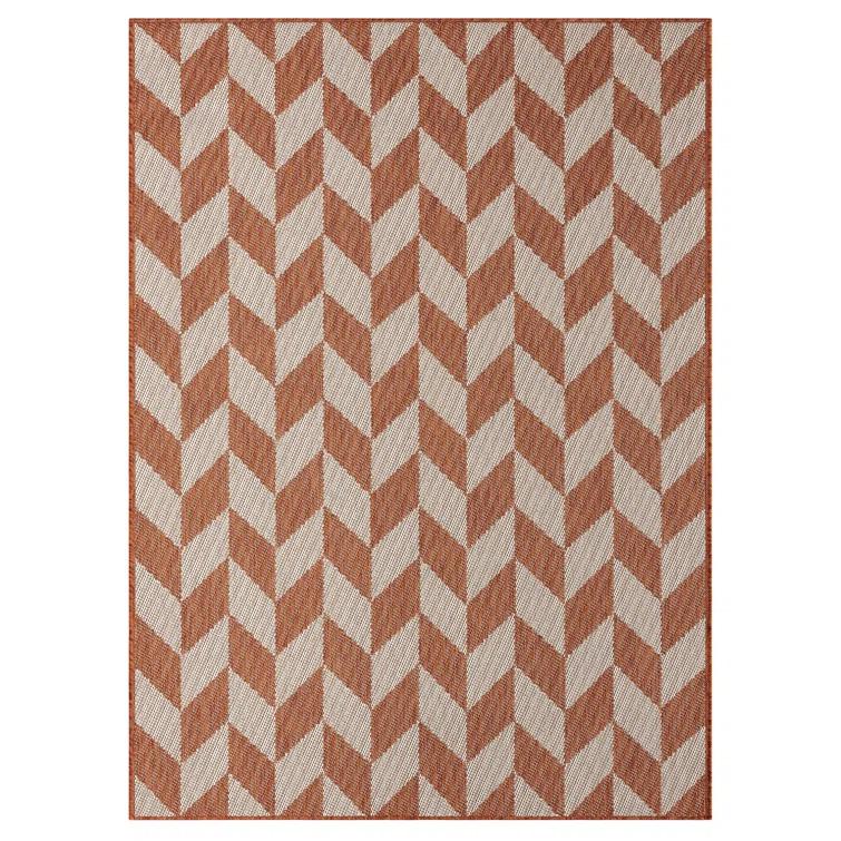 NICOLE MILLER NEW YORK Patio Country Calla Herringbone Indoor/Outdoor Area Rug, Orange/Ivory