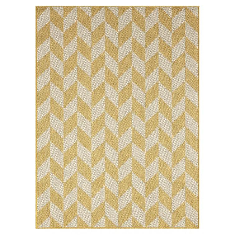 NICOLE MILLER NEW YORK Patio Country Calla Herringbone Indoor/Outdoor Area Rug, Yellow/Cream