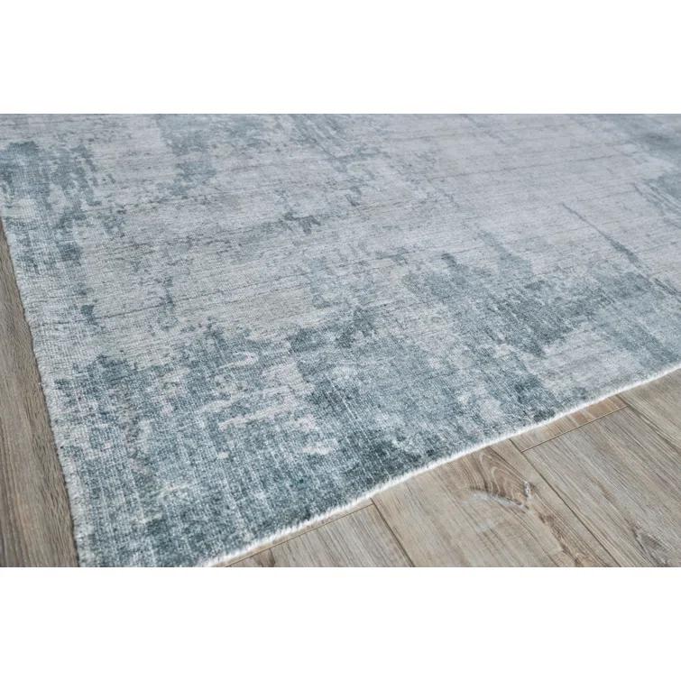Exquisite Rugs Stone Wash Gazni Handmade Hand Loomed Wool/Bamboo Silk Blue Area Rug