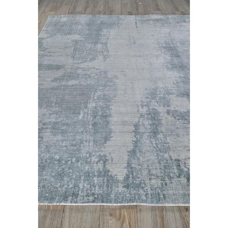Exquisite Rugs Stone Wash Gazni Handmade Hand Loomed Wool/Bamboo Silk Blue Area Rug