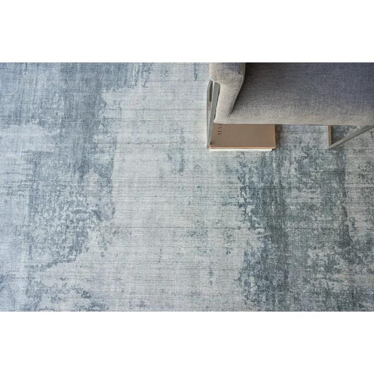 Exquisite Rugs Stone Wash Gazni Handmade Hand Loomed Wool/Bamboo Silk Blue Area Rug