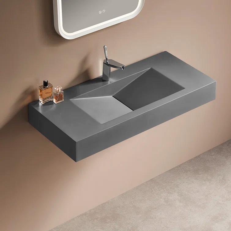 40 in. Wall-Mount or Countertop Bathroom Sink V-Shape Drain Solid Surface Material