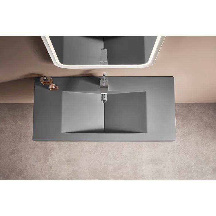40 in. Wall-Mount or Countertop Bathroom Sink V-Shape Drain Solid Surface Material