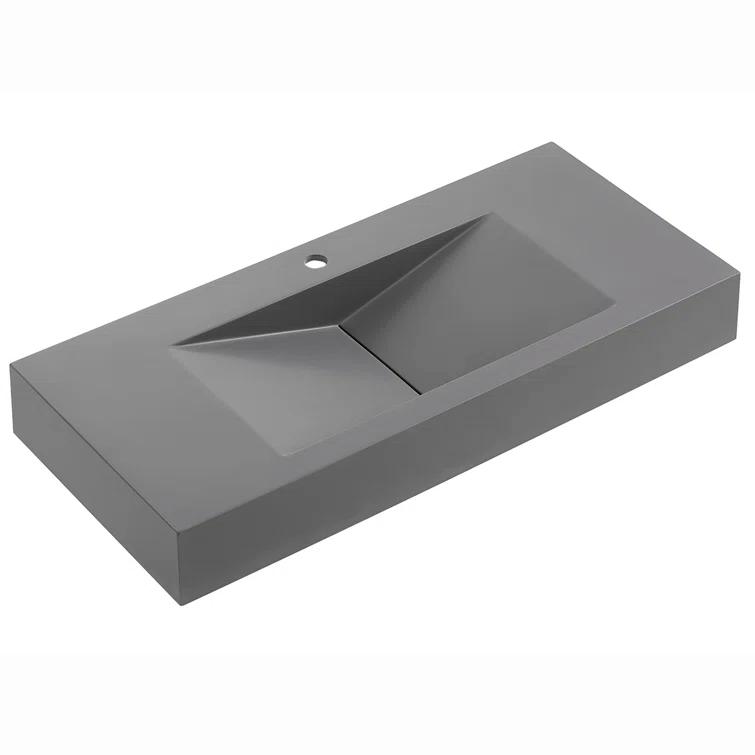 40 in. Wall-Mount or Countertop Bathroom Sink V-Shape Drain Solid Surface Material