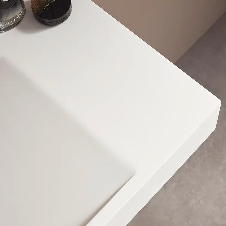 40 in. Wall-Mount or Countertop Bathroom Sink V-Shape Drain Solid Surface Material