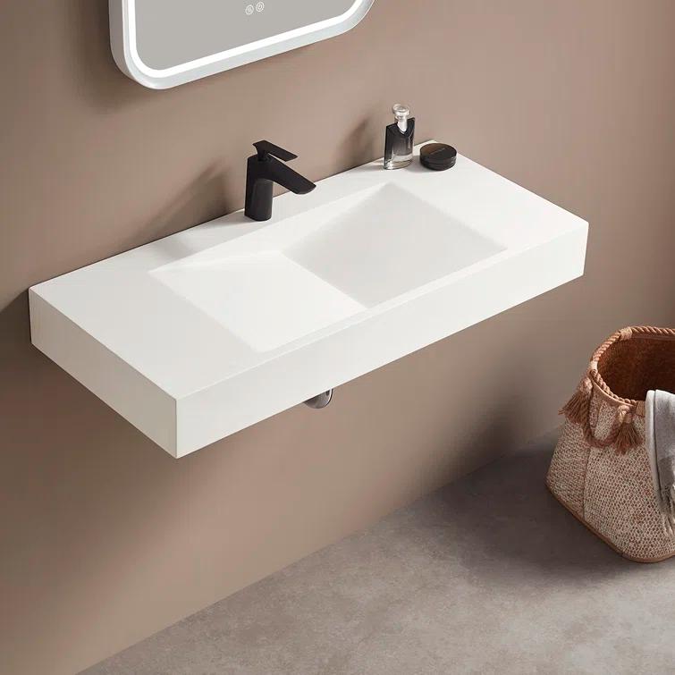 40 in. Wall-Mount or Countertop Bathroom Sink V-Shape Drain Solid Surface Material