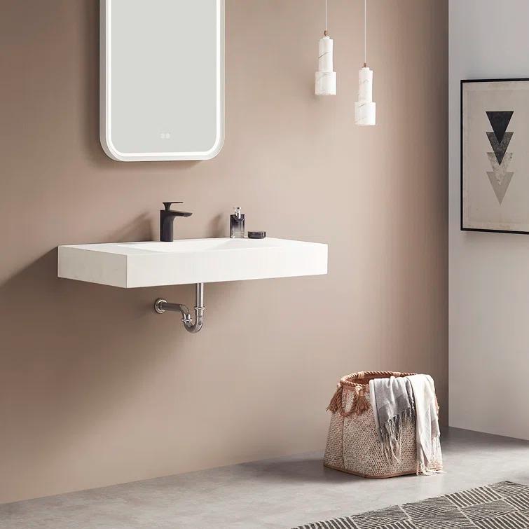 40 in. Wall-Mount or Countertop Bathroom Sink V-Shape Drain Solid Surface Material