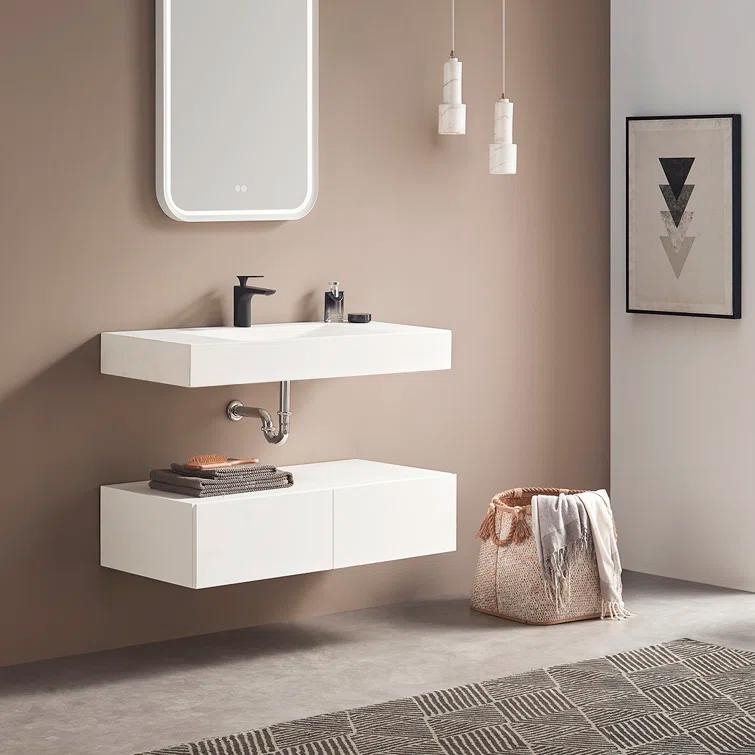 40 in. Wall-Mount or Countertop Bathroom Sink V-Shape Drain Solid Surface Material