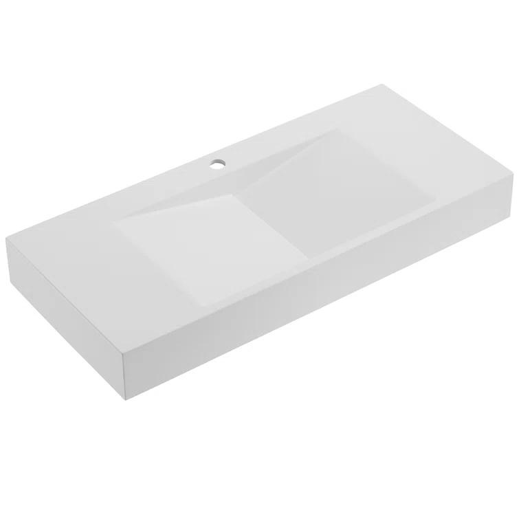 40 in. Wall-Mount or Countertop Bathroom Sink V-Shape Drain Solid Surface Material