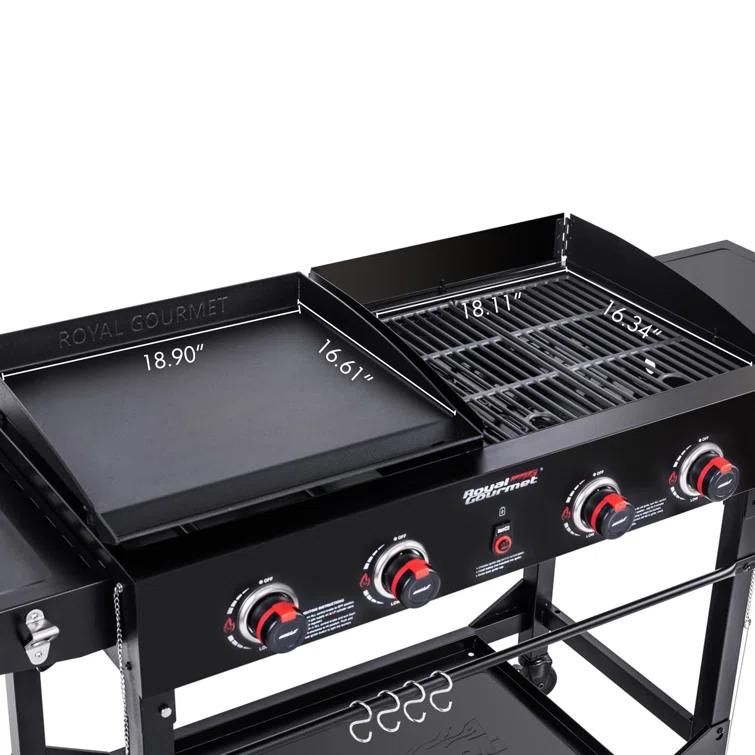 Royal Gourmet 4 - Burner Flat Top Liquid Propane 48000 BTU Gas Grill with Side Tables