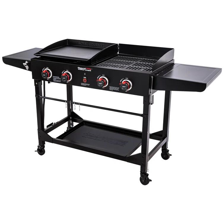 Royal Gourmet 4 - Burner Flat Top Liquid Propane 48000 BTU Gas Grill with Side Tables