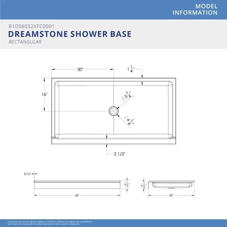 DreamLine BWDS60321MC0001 Dreamstone 60 W x 32 D x 84 H Rectangle Shower Stall and Base Included