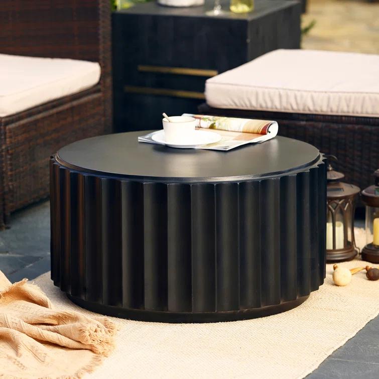 Luxen Home Black Cement Round Coffee Table for Outdoors and Indoors, Modern Accent, Housewarming Gifts
