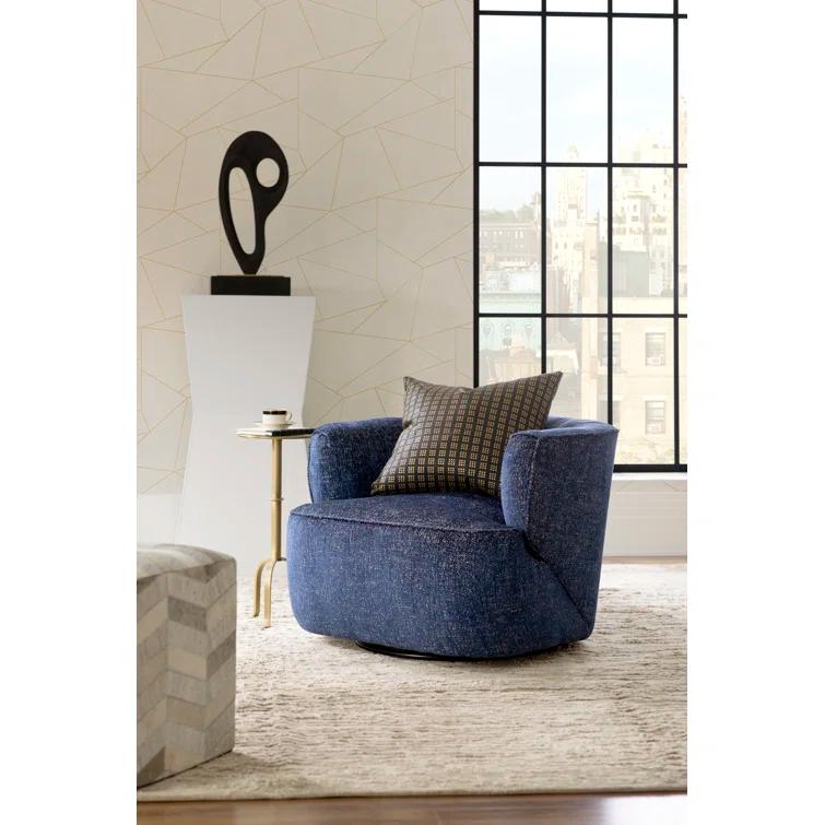 Comal Azure Leather-Wrapped Modern Swivel Barrel Chair