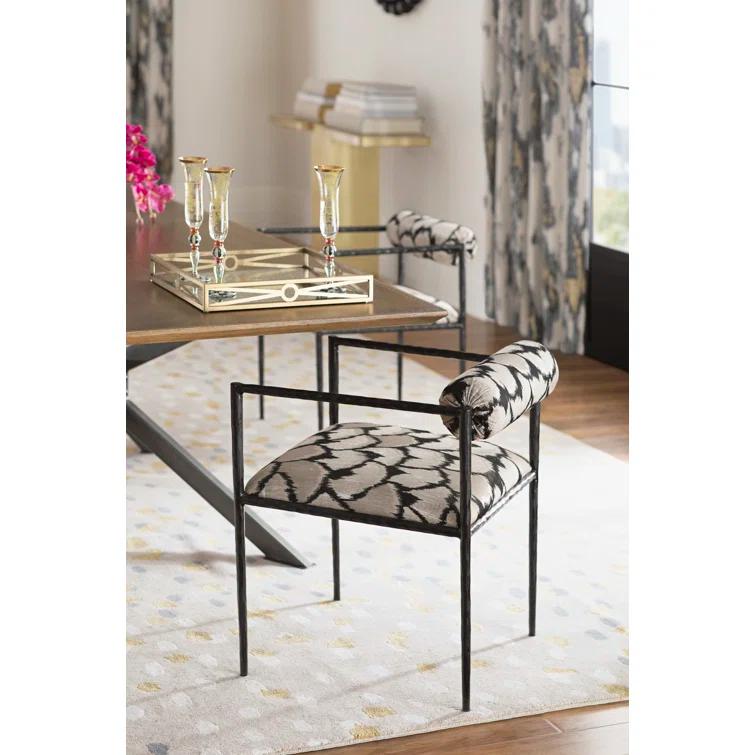 Regal Ocelot Embroidered Linen Handcrafted Metal Chair
