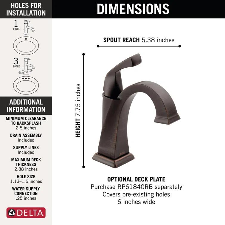 Dryden Single Hole Bathroom Faucet with Drain Assembly, Single Handle Bathroom Sink Faucet