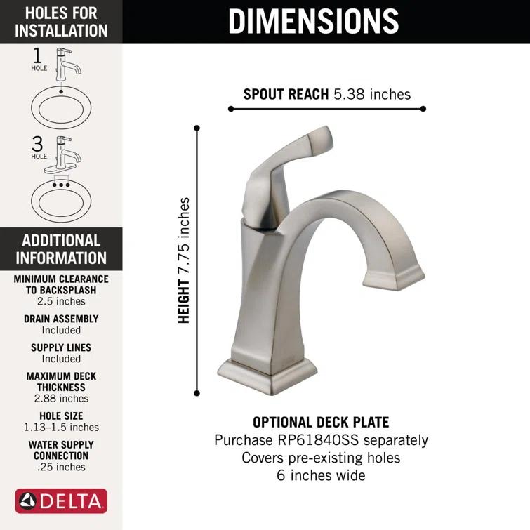 Dryden Single Hole Bathroom Faucet with Drain Assembly, Single Handle Bathroom Sink Faucet