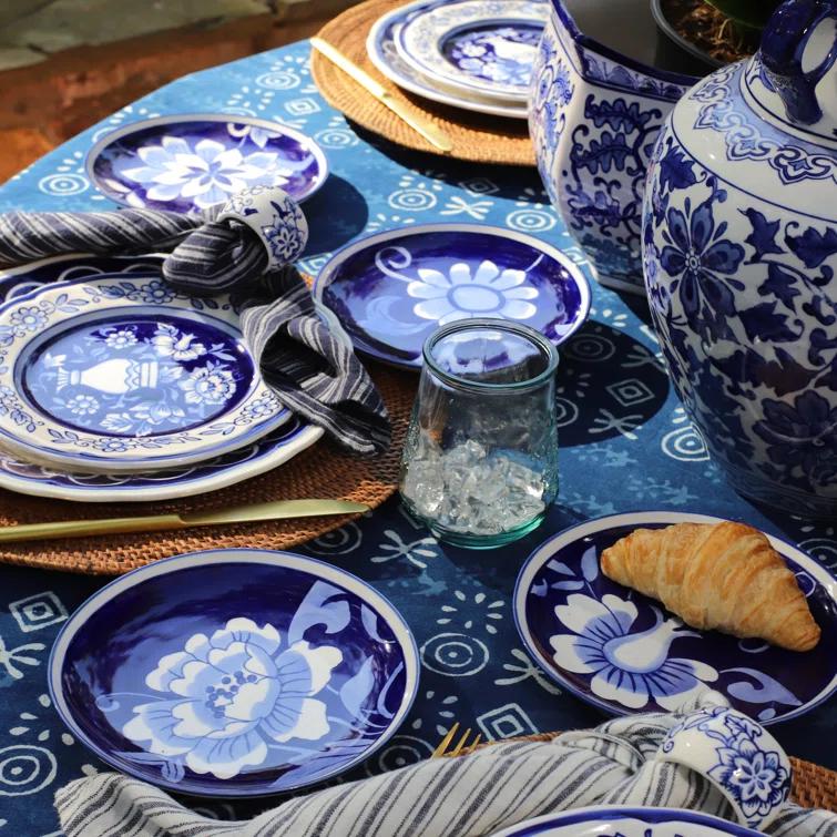 Euro Ceramica Blue Garden 6" Assorted Appetizer Plate (Set of 4)