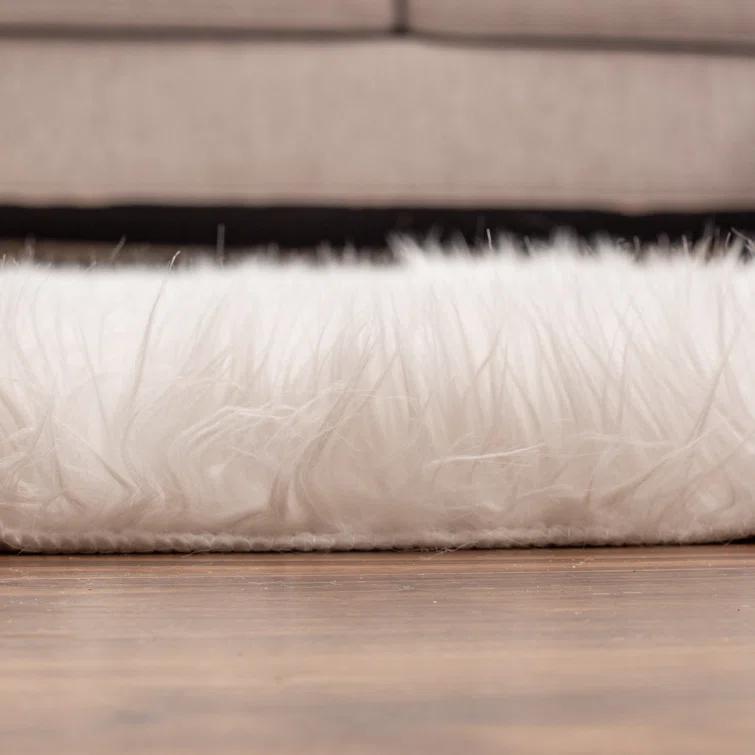 Diller White Faux Sheepskin Fur Machine Washable Shag Fluffy Area Rug
