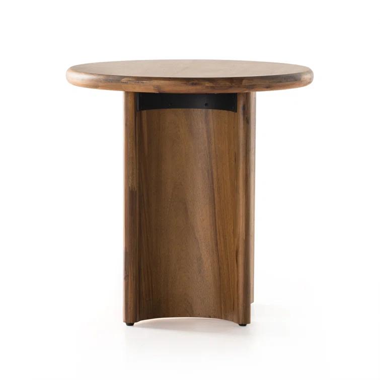 Contemporary Round Brown Wood End Table