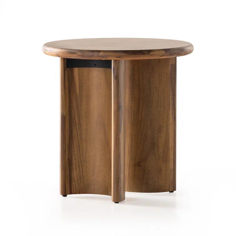 Contemporary Round Brown Wood End Table