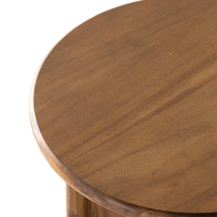 Contemporary Round Brown Wood End Table