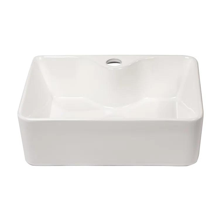Lordear H-LMP1612L 16" x 12" Bathroom Vessel Sink Rectangular Above Counter White Ceramic Vessel Sink with Faucet Hole