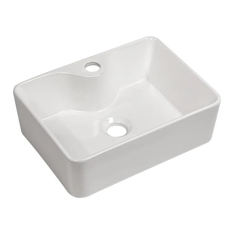 Lordear H-LMP1612L 16" x 12" Bathroom Vessel Sink Rectangular Above Counter White Ceramic Vessel Sink with Faucet Hole