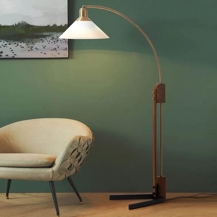 Nova of California Melmar Chairside Arc Floor Lamp - Weathered Brass & Walnut, Dimmer Switch, V-Base
