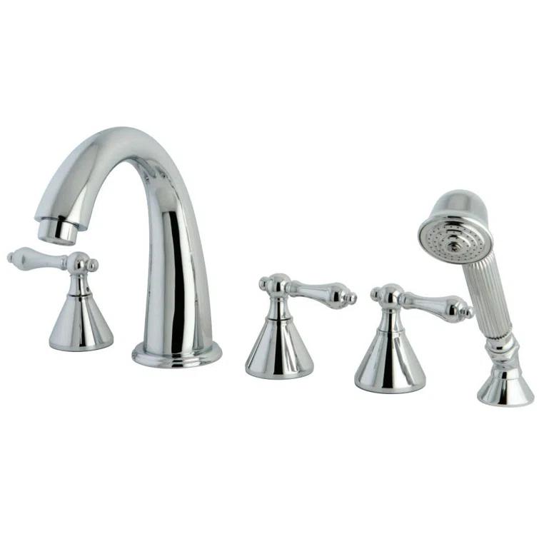Kingston Brass Roman Three-Handle 5-Hole Deck Mount Roman Tub Faucet with Hand Shower