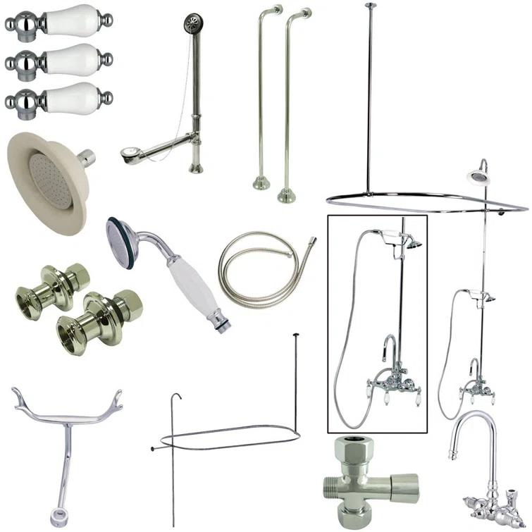 Kingston Brass Kingston Brass Vintage Three-Handle 2-Hole Tub Wall Mount Clawfoot Tub Faucet Package with Shower Enclosure and Hand Shower CCK2141PL