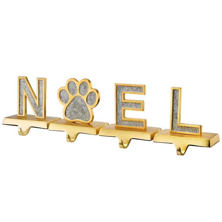 The Holiday Aisle® 5" Silver Sparkle NOEL Stocking Holders, 4-Pieces