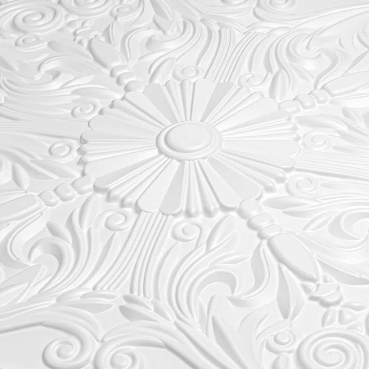 Art3d Art3d Decorative Ceiling Tile 2x2 Glue up, Lay in Ceiling Tile 24x24 Pack of 12pcs Spanish Floral in Matt White