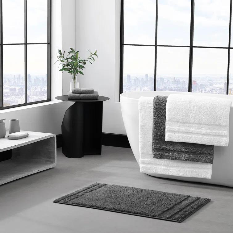 Vera Wang Eden Plush Pile Solid Reversible Cotton White 2 Piece Bath Rug Set